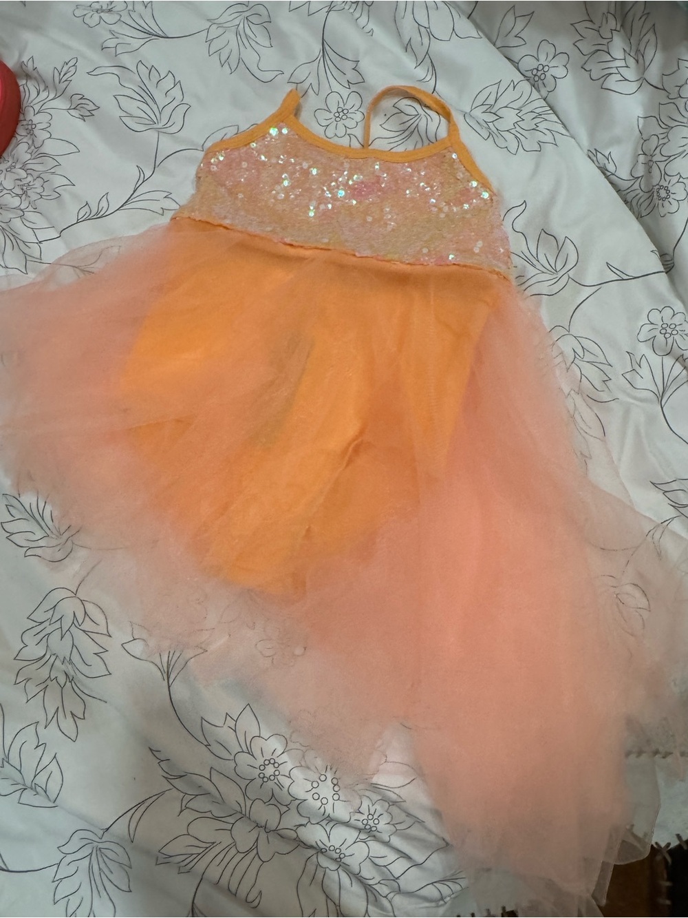 Girls Orange Sequin Tulle Dance Costume